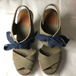 Tory Burch Olive Green Canvas Linley PlatformWedge